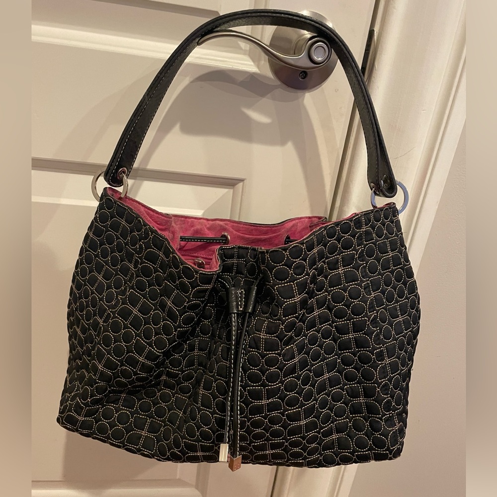 Kate Spade New York Top Handle Shoulder Bag in Black with Pink Suede Interior